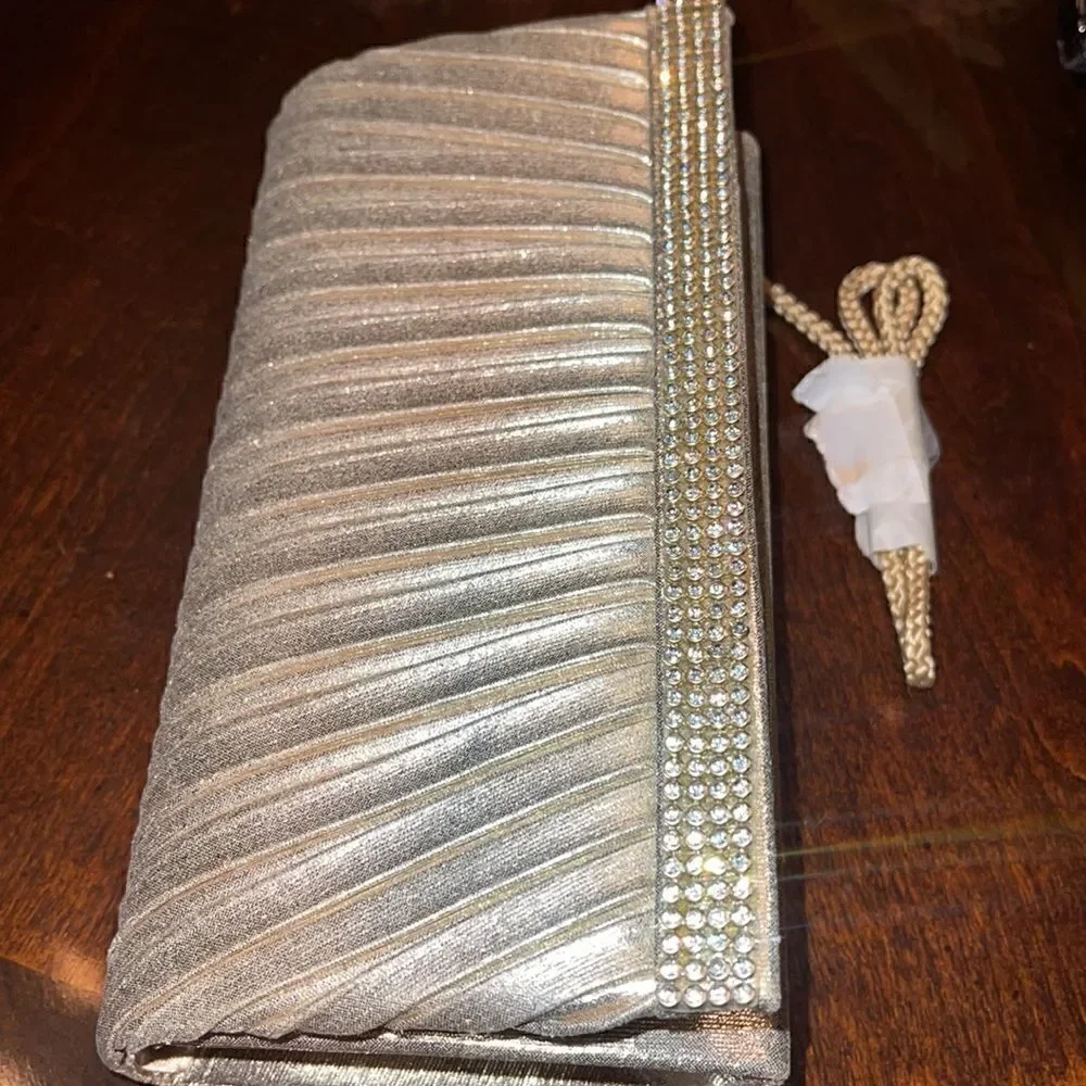 Lily Waters gold tone fabric rectangle shaped clutch